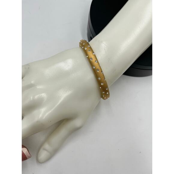 Swarovski Swan Signed Brushed Matte Gold Hinged Clamper Crystal Bangle Bracelet - Picture 7 of 7